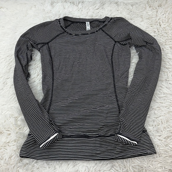 Lululemon Race Your Pace Long Sleeve Hyper Stripe Heathered Angel White Black - Picture 1 of 8